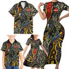 Personalized Penrith Panthers ANZAC Family Matching Short Sleeve Bodycon Dress and Hawaiian Shirt Aboriginal Indigenous Poppy Panther Warrior