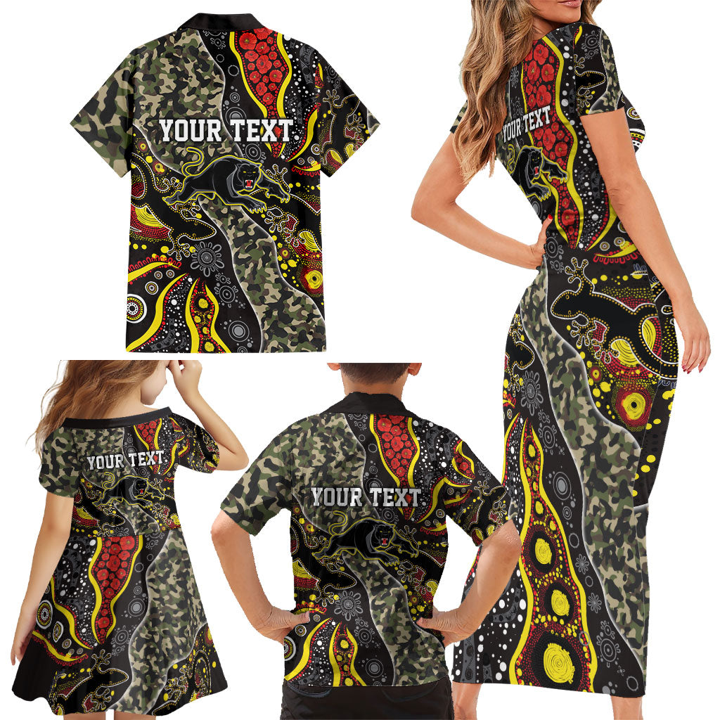 Personalized Penrith Panthers ANZAC Family Matching Short Sleeve Bodycon Dress and Hawaiian Shirt Aboriginal Indigenous Poppy Panther Warrior