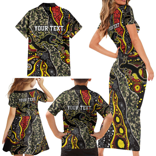 Personalized Penrith Panthers ANZAC Family Matching Short Sleeve Bodycon Dress and Hawaiian Shirt Aboriginal Indigenous Poppy Panther Warrior