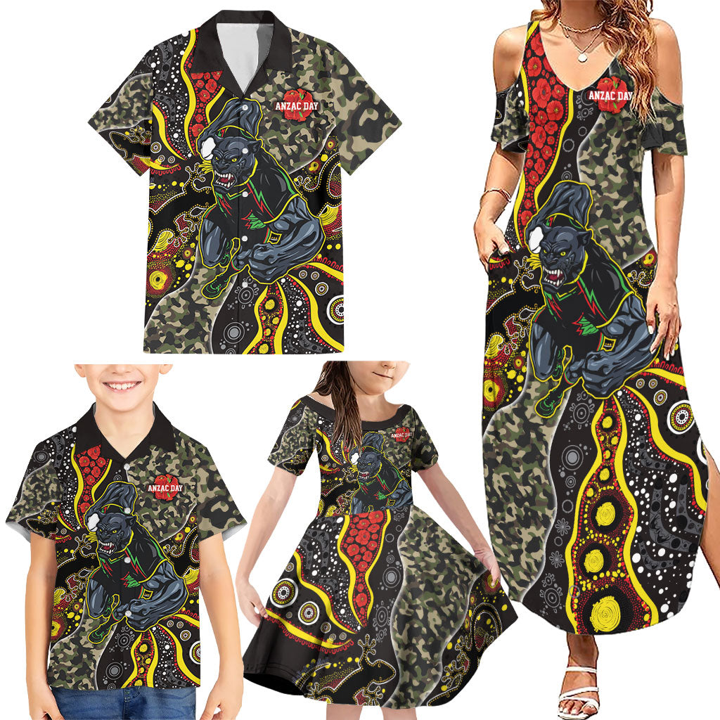 Personalized Penrith Panthers ANZAC Family Matching Summer Maxi Dress and Hawaiian Shirt Aboriginal Indigenous Poppy Panther Warrior