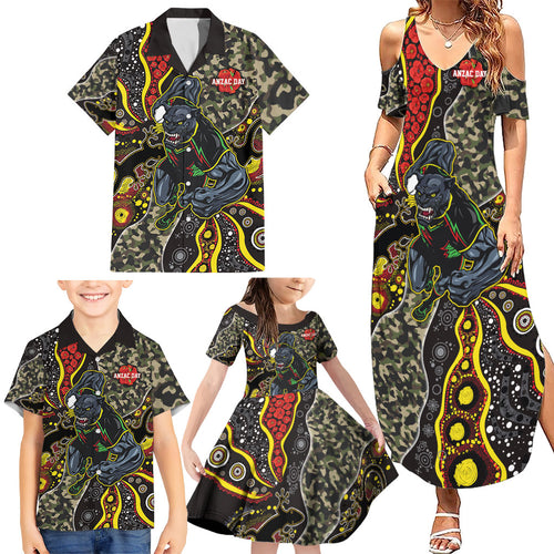 Personalized Penrith Panthers ANZAC Family Matching Summer Maxi Dress and Hawaiian Shirt Aboriginal Indigenous Poppy Panther Warrior