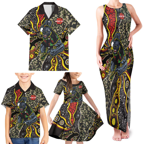 Personalized Penrith Panthers ANZAC Family Matching Tank Maxi Dress and Hawaiian Shirt Aboriginal Indigenous Poppy Panther Warrior