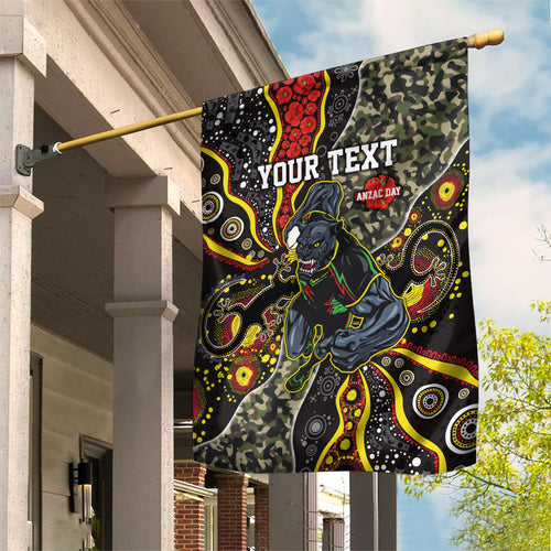 Personalized Penrith Panthers ANZAC Garden Flag Aboriginal Indigenous Poppy Panther Warrior