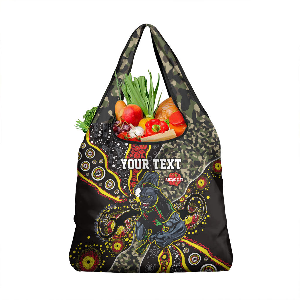 Personalized Penrith Panthers ANZAC Grocery Bag Aboriginal Indigenous Poppy Panther Warrior