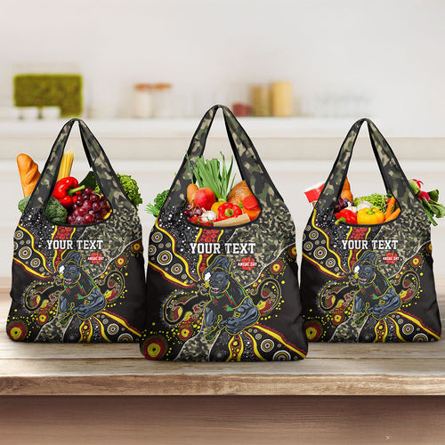 Personalized Penrith Panthers ANZAC Grocery Bag Aboriginal Indigenous Poppy Panther Warrior