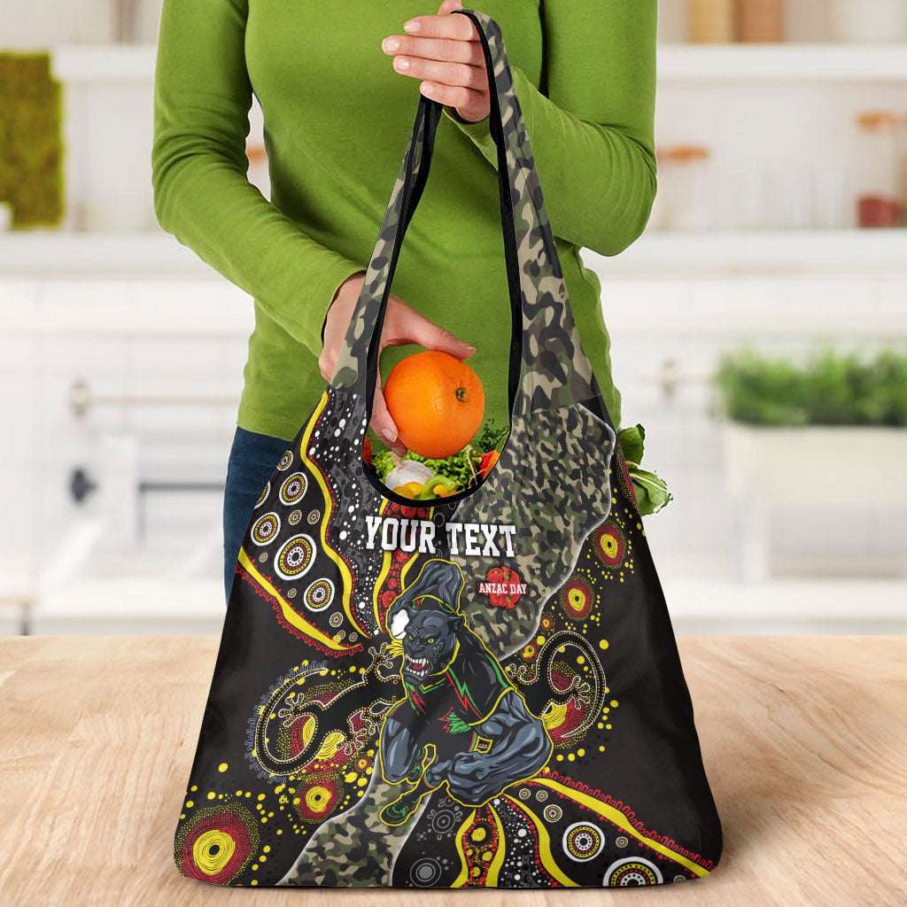 Personalized Penrith Panthers ANZAC Grocery Bag Aboriginal Indigenous Poppy Panther Warrior