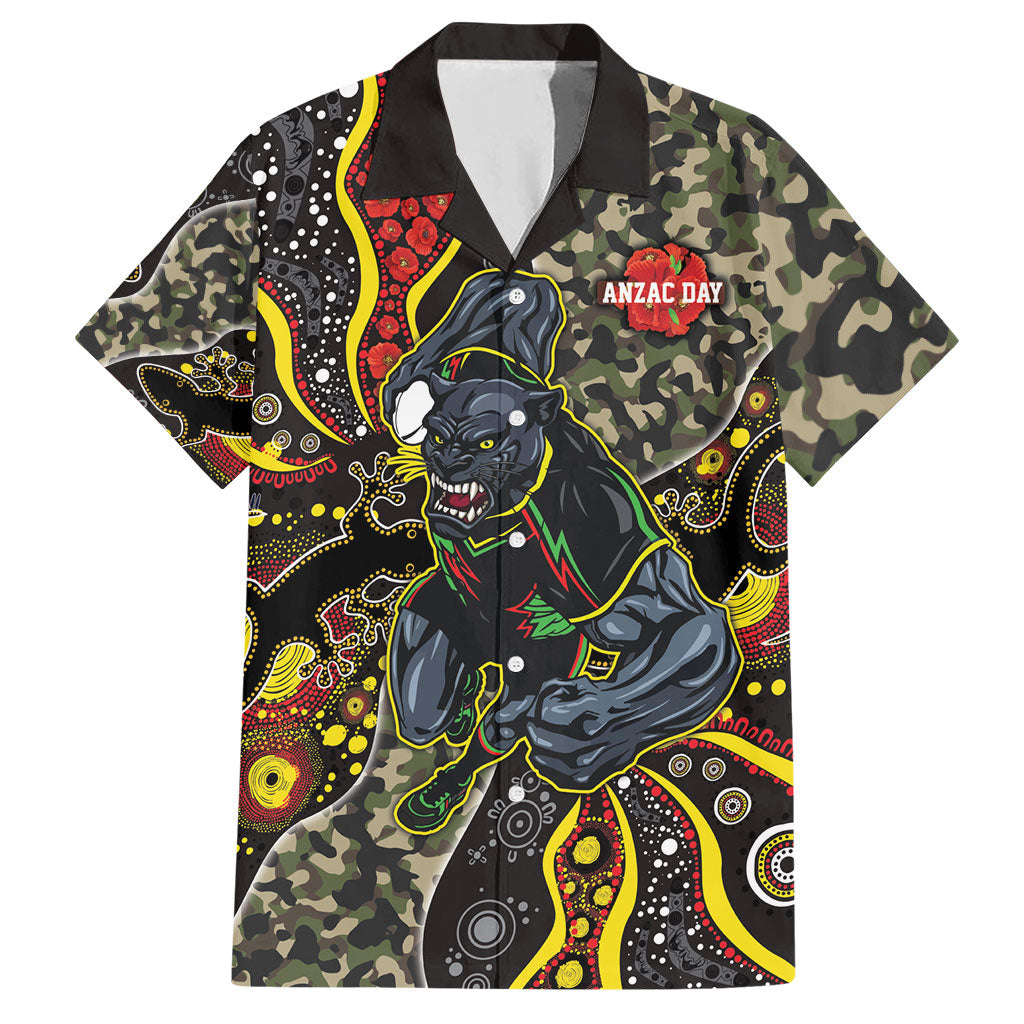 Personalized Penrith Panthers ANZAC Hawaiian Shirt Aboriginal Indigenous Poppy Panther Warrior