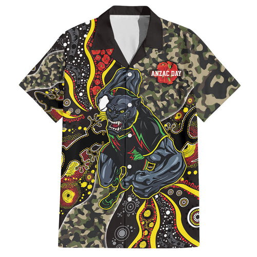 Personalized Penrith Panthers ANZAC Hawaiian Shirt Aboriginal Indigenous Poppy Panther Warrior