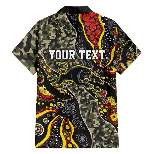 Personalized Penrith Panthers ANZAC Hawaiian Shirt Aboriginal Indigenous Poppy Panther Warrior