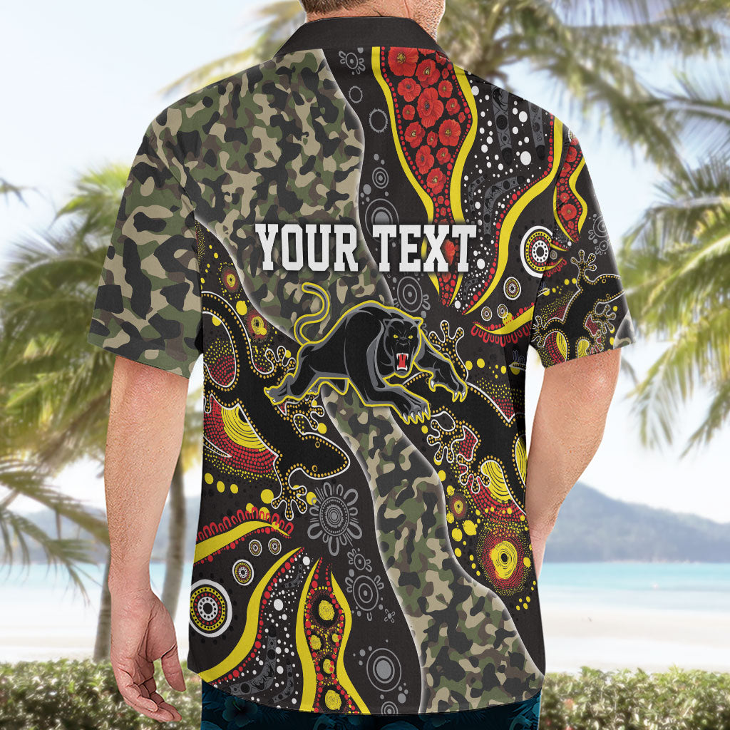 Personalized Penrith Panthers ANZAC Hawaiian Shirt Aboriginal Indigenous Poppy Panther Warrior
