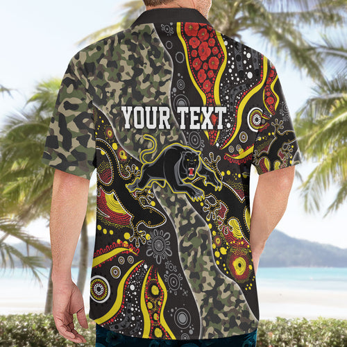 Personalized Penrith Panthers ANZAC Hawaiian Shirt Aboriginal Indigenous Poppy Panther Warrior