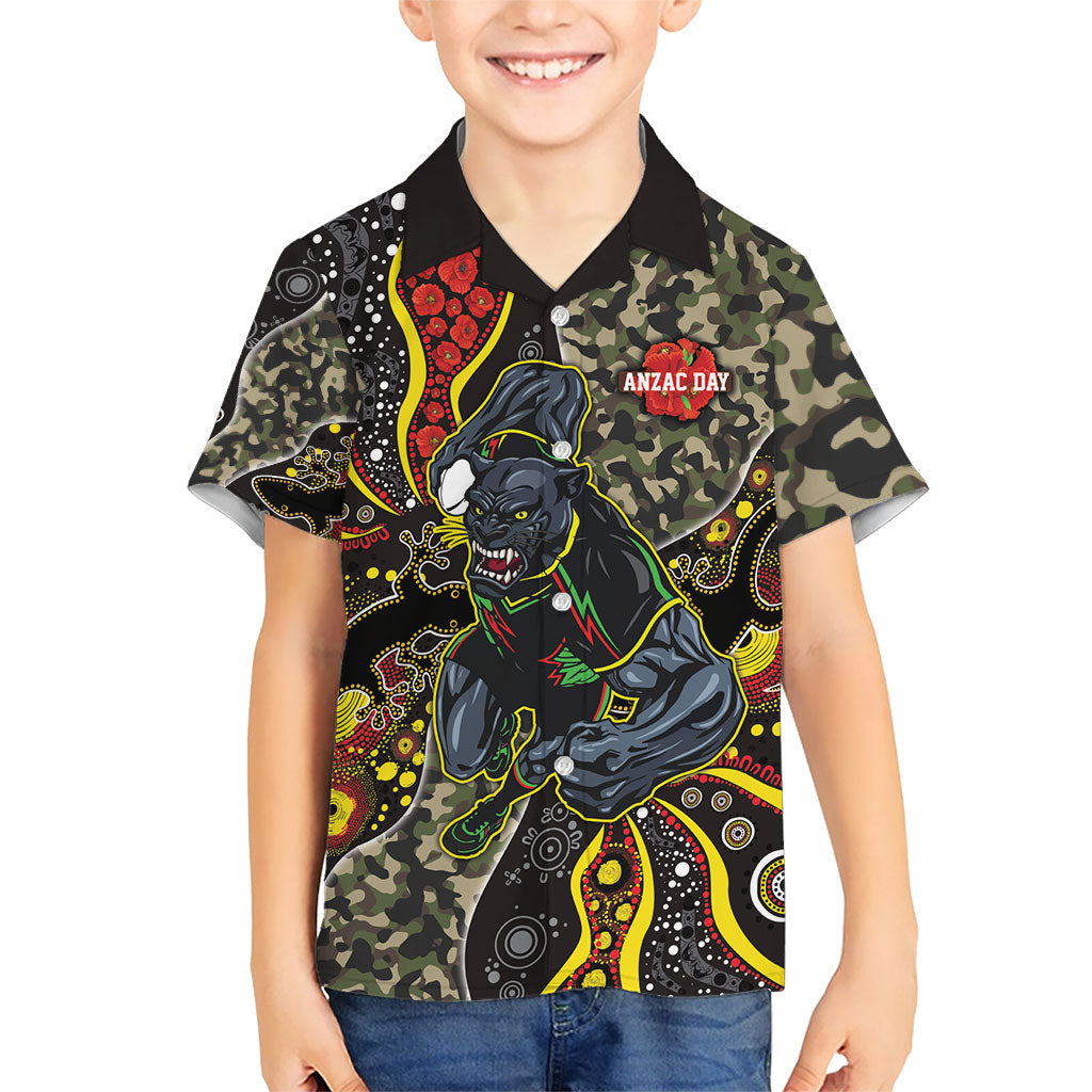 Personalized Penrith Panthers ANZAC Hawaiian Shirt Aboriginal Indigenous Poppy Panther Warrior