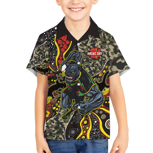 Personalized Penrith Panthers ANZAC Hawaiian Shirt Aboriginal Indigenous Poppy Panther Warrior