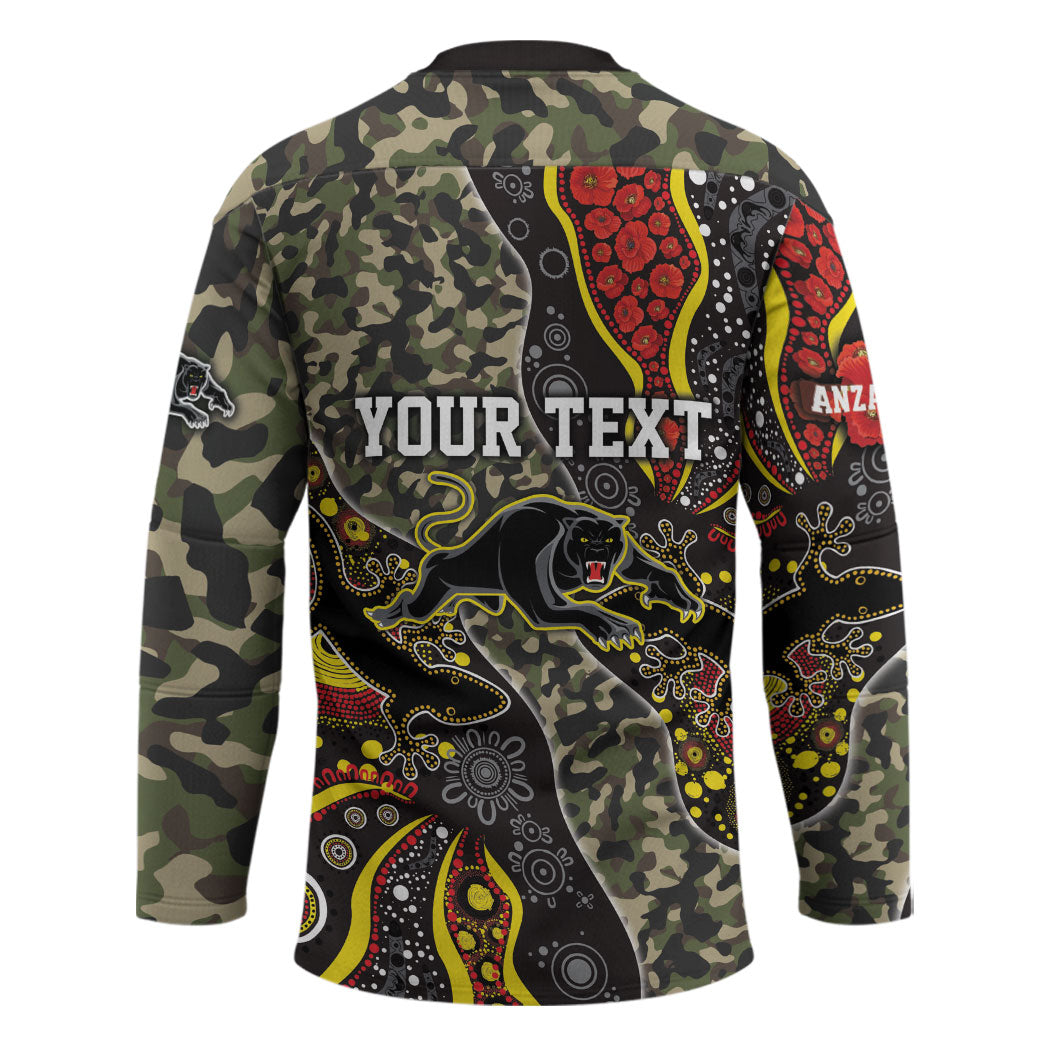Personalized Penrith Panthers ANZAC Hockey Jersey Aboriginal Indigenous Poppy Panther Warrior