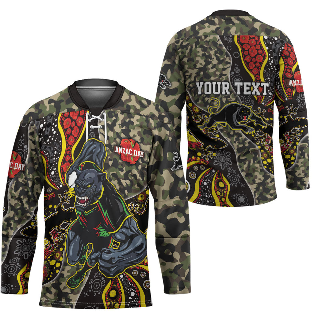 Personalized Penrith Panthers ANZAC Hockey Jersey Aboriginal Indigenous Poppy Panther Warrior