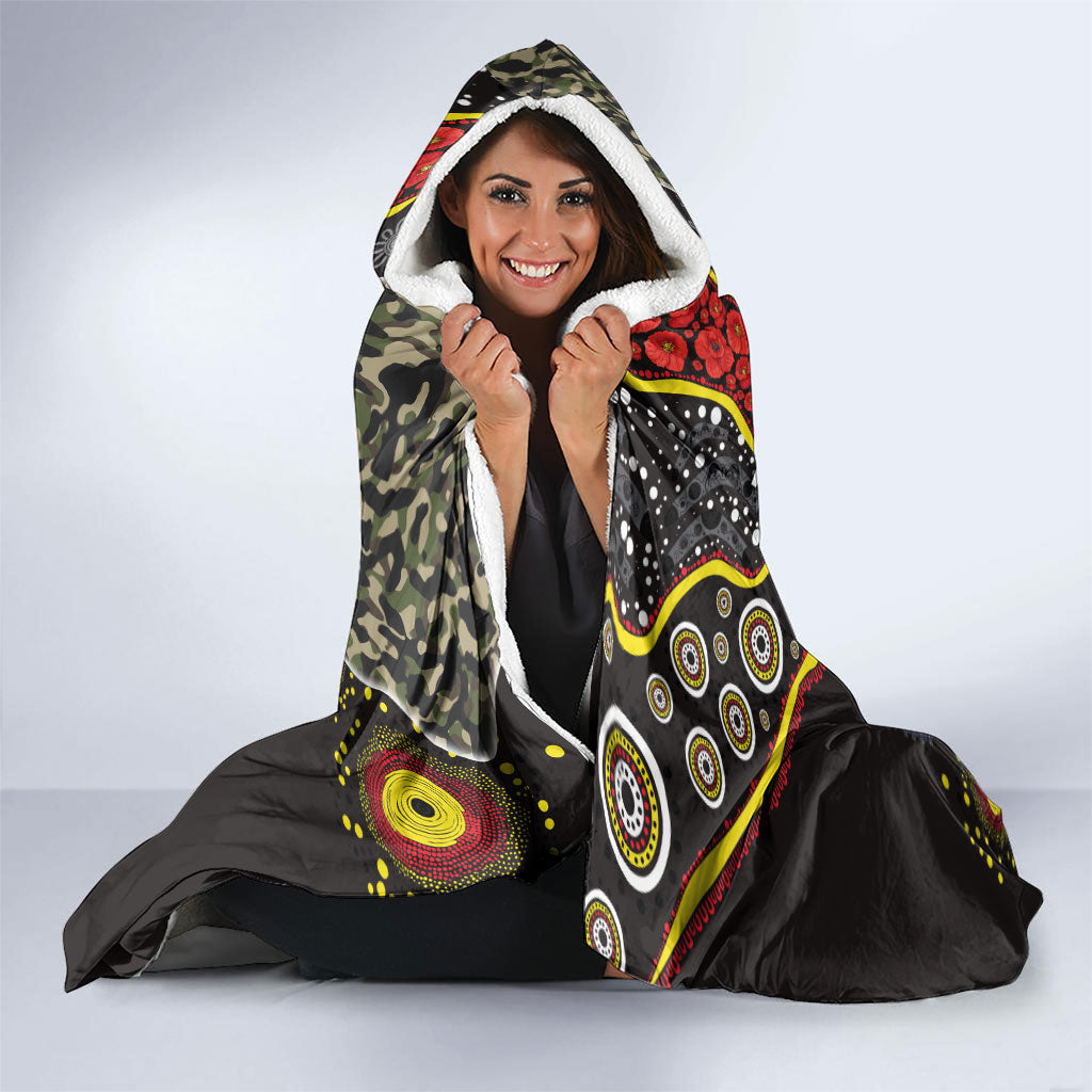 Personalized Penrith Panthers ANZAC Hooded Blanket Aboriginal Indigenous Poppy Panther Warrior