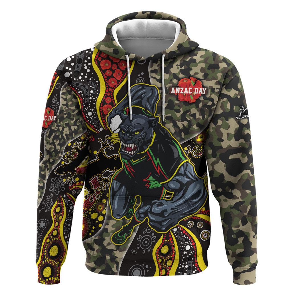 Personalized Penrith Panthers ANZAC Hoodie Aboriginal Indigenous Poppy Panther Warrior