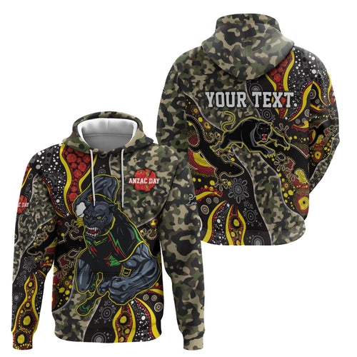 Personalized Penrith Panthers ANZAC Hoodie Aboriginal Indigenous Poppy Panther Warrior