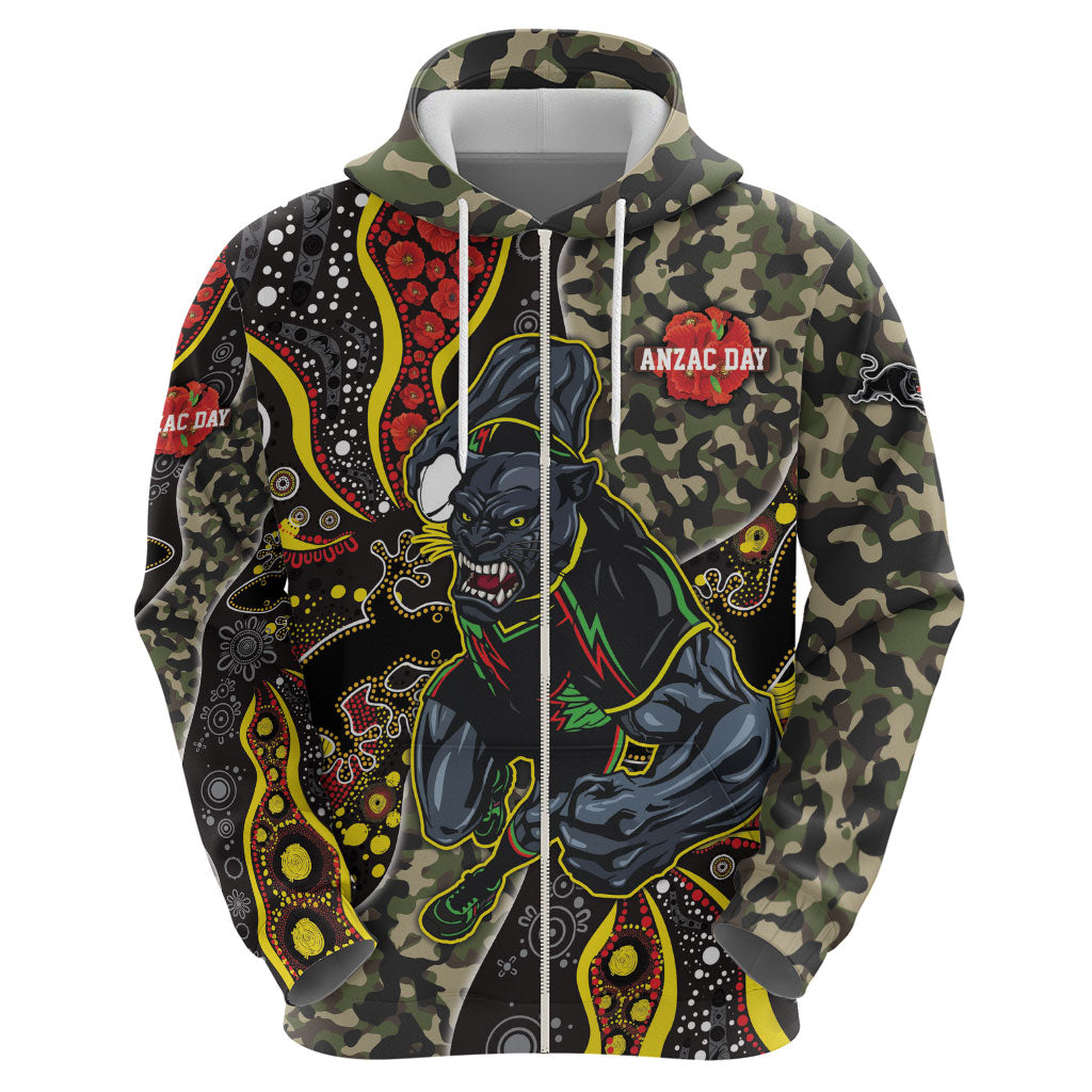 Personalized Penrith Panthers ANZAC Hoodie Aboriginal Indigenous Poppy Panther Warrior