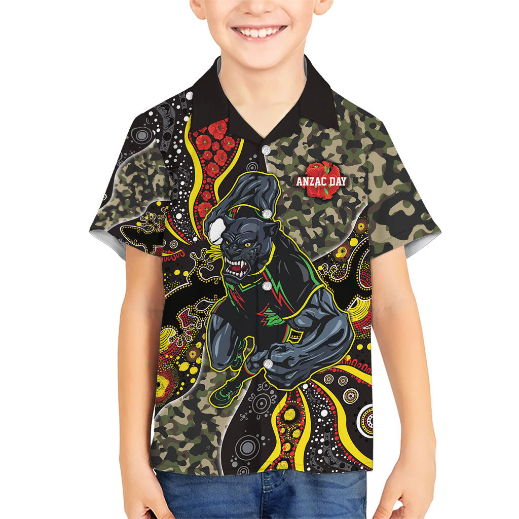 Personalized Penrith Panthers ANZAC Kid Hawaiian Shirt Aboriginal Indigenous Poppy Panther Warrior