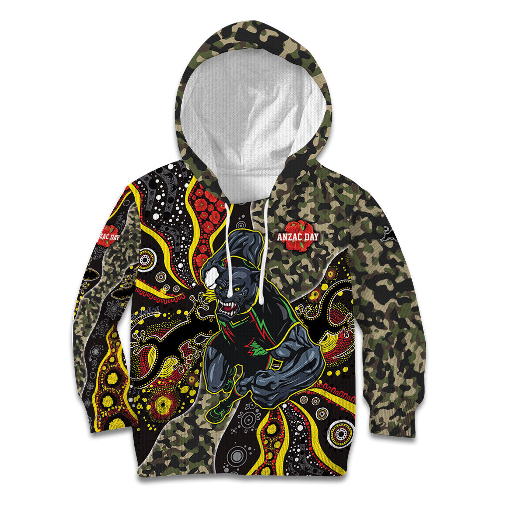 Personalized Penrith Panthers ANZAC Kid Hoodie Aboriginal Indigenous Poppy Panther Warrior