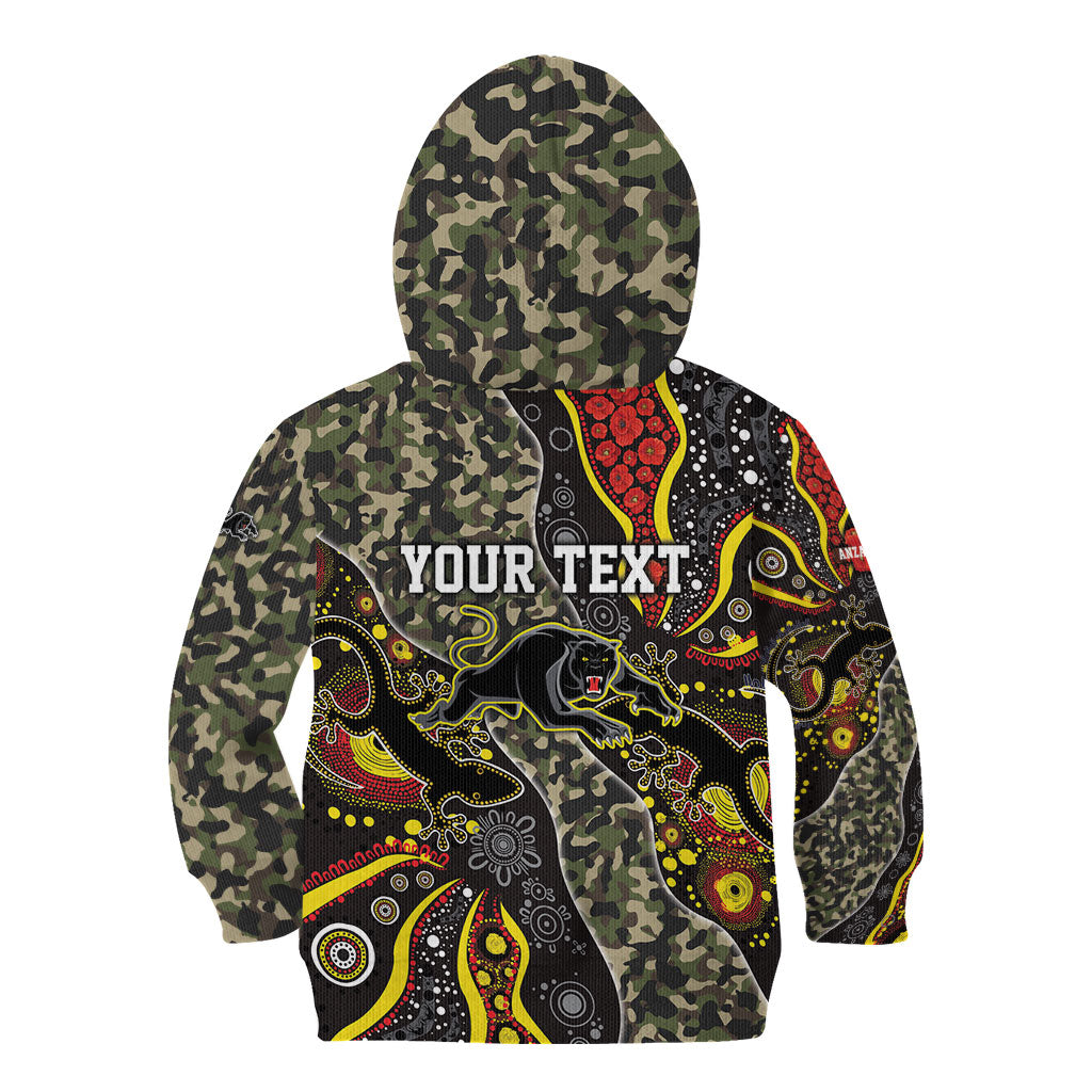 Personalized Penrith Panthers ANZAC Kid Hoodie Aboriginal Indigenous Poppy Panther Warrior