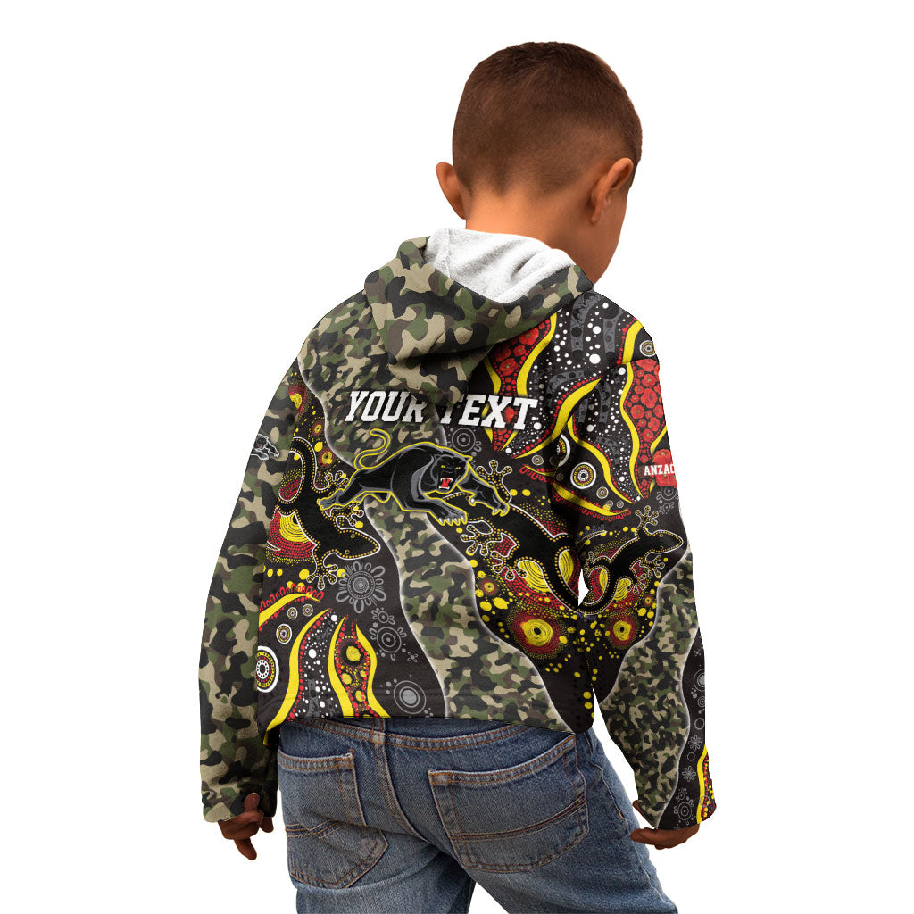 Personalized Penrith Panthers ANZAC Kid Hoodie Aboriginal Indigenous Poppy Panther Warrior
