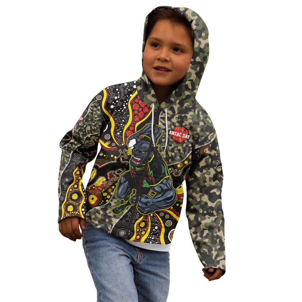 Personalized Penrith Panthers ANZAC Kid Hoodie Aboriginal Indigenous Poppy Panther Warrior