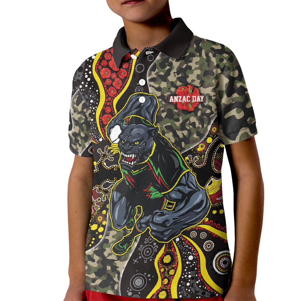 Personalized Penrith Panthers ANZAC Kid Polo Shirt Aboriginal Indigenous Poppy Panther Warrior