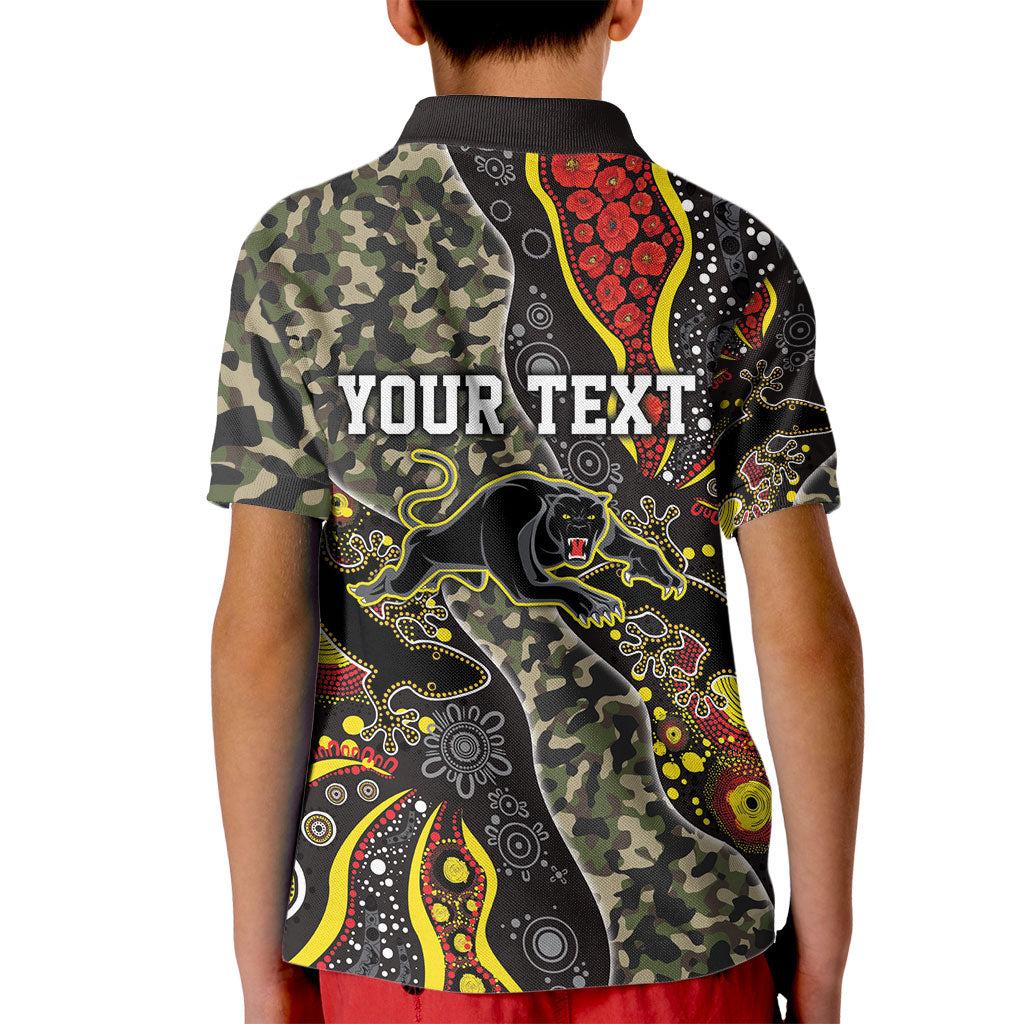 Personalized Penrith Panthers ANZAC Kid Polo Shirt Aboriginal Indigenous Poppy Panther Warrior