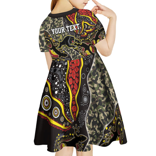 Personalized Penrith Panthers ANZAC Kid Short Sleeve Dress Aboriginal Indigenous Poppy Panther Warrior