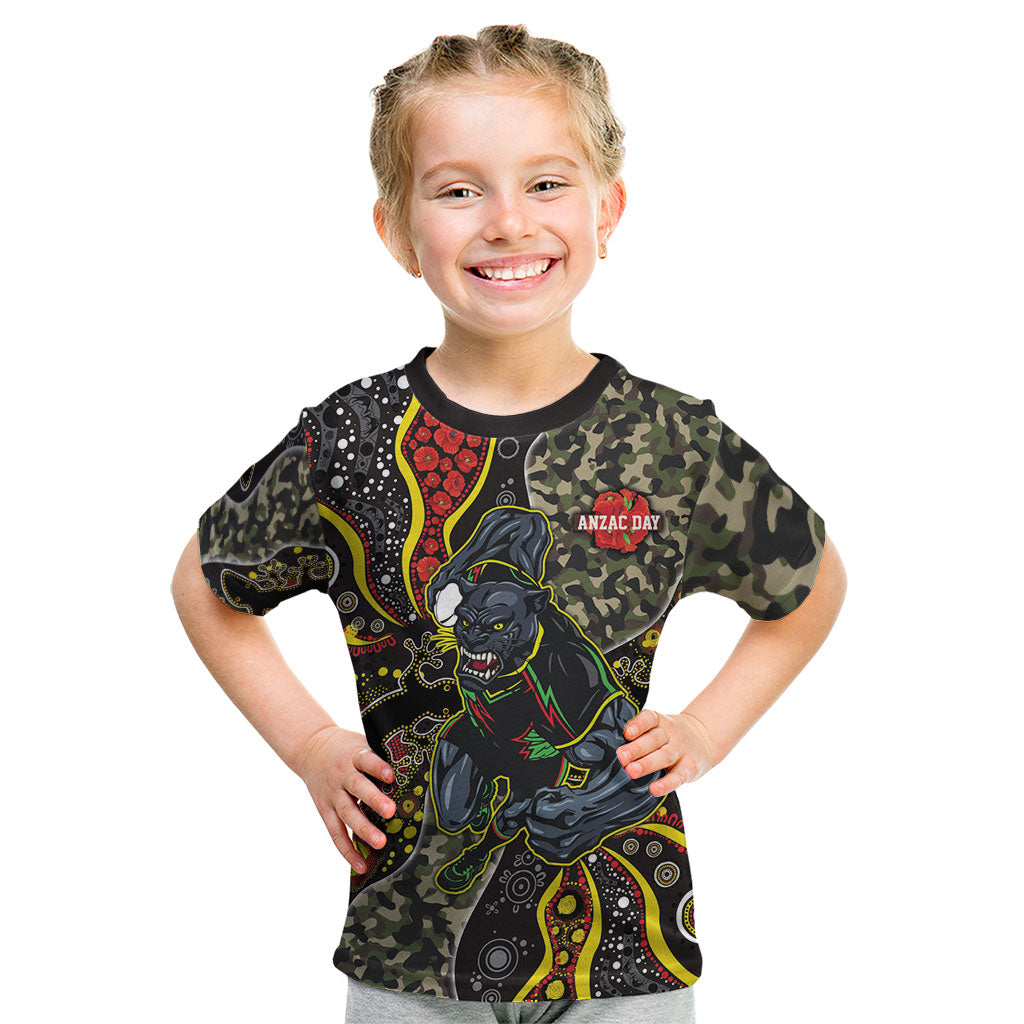 Personalized Penrith Panthers ANZAC Kid T Shirt Aboriginal Indigenous Poppy Panther Warrior