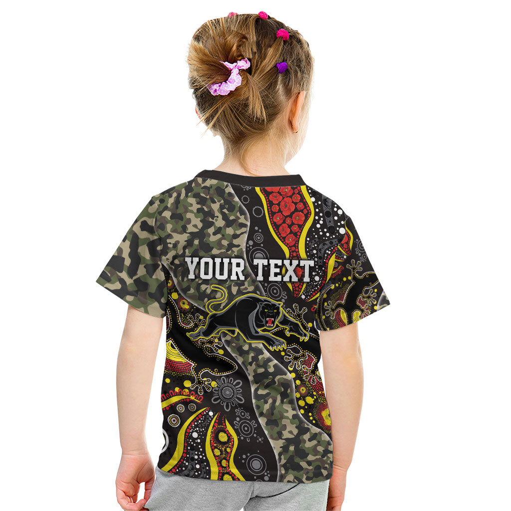 Personalized Penrith Panthers ANZAC Kid T Shirt Aboriginal Indigenous Poppy Panther Warrior
