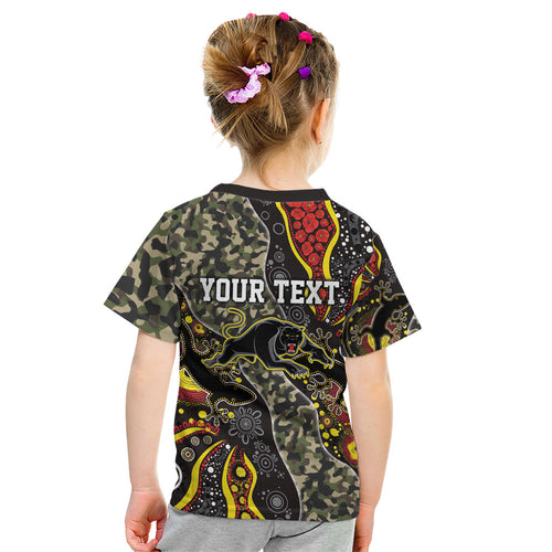 Personalized Penrith Panthers ANZAC Kid T Shirt Aboriginal Indigenous Poppy Panther Warrior
