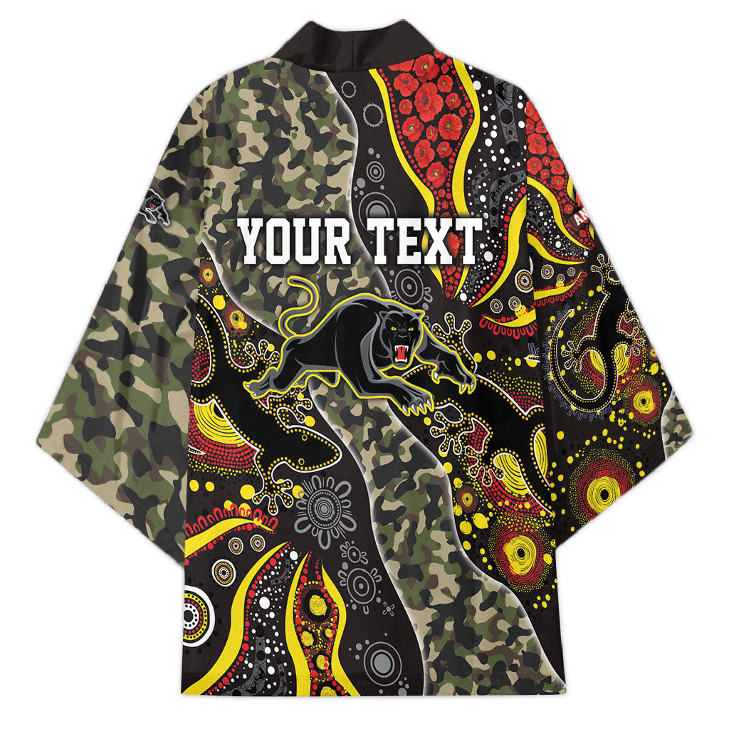 Personalized Penrith Panthers ANZAC Kimono Aboriginal Indigenous Poppy Panther Warrior