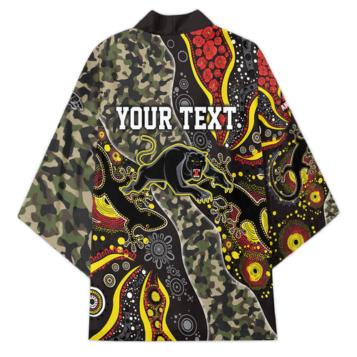 Personalized Penrith Panthers ANZAC Kimono Aboriginal Indigenous Poppy Panther Warrior