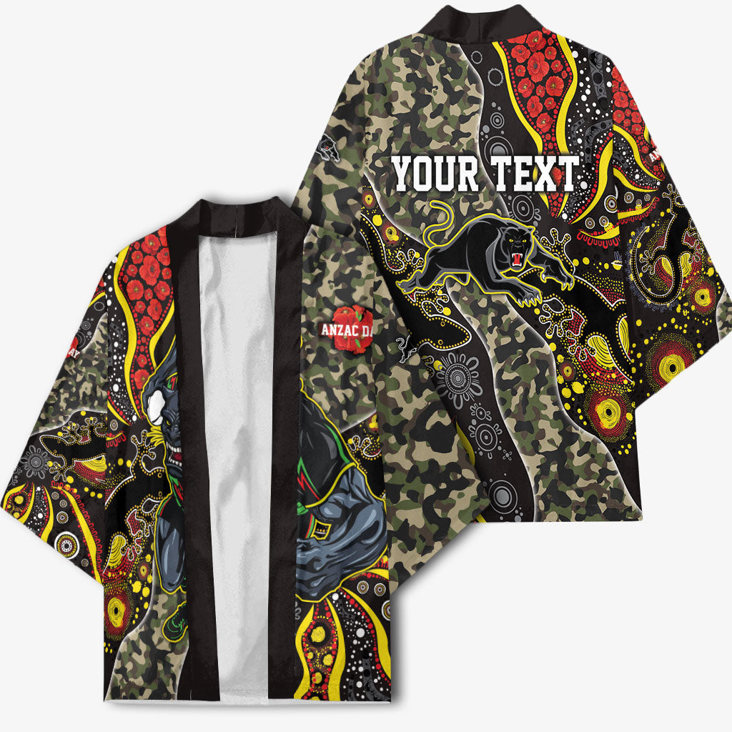 Personalized Penrith Panthers ANZAC Kimono Aboriginal Indigenous Poppy Panther Warrior