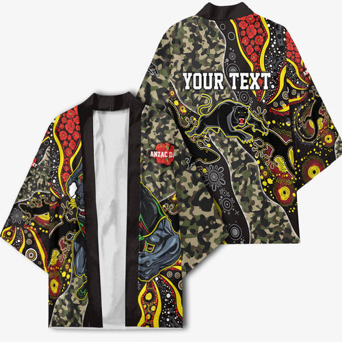 Personalized Penrith Panthers ANZAC Kimono Aboriginal Indigenous Poppy Panther Warrior