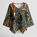 Personalized Penrith Panthers ANZAC Kimono Sleeve Blouse Aboriginal Indigenous Poppy Panther Warrior