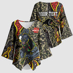 Personalized Penrith Panthers ANZAC Kimono Sleeve Blouse Aboriginal Indigenous Poppy Panther Warrior