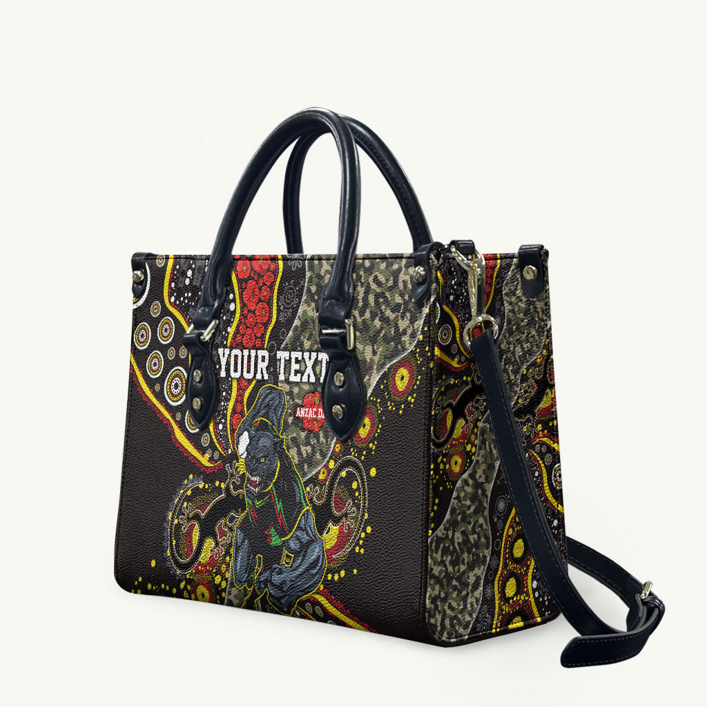Personalized Penrith Panthers ANZAC Leather Bag Aboriginal Indigenous Poppy Panther Warrior