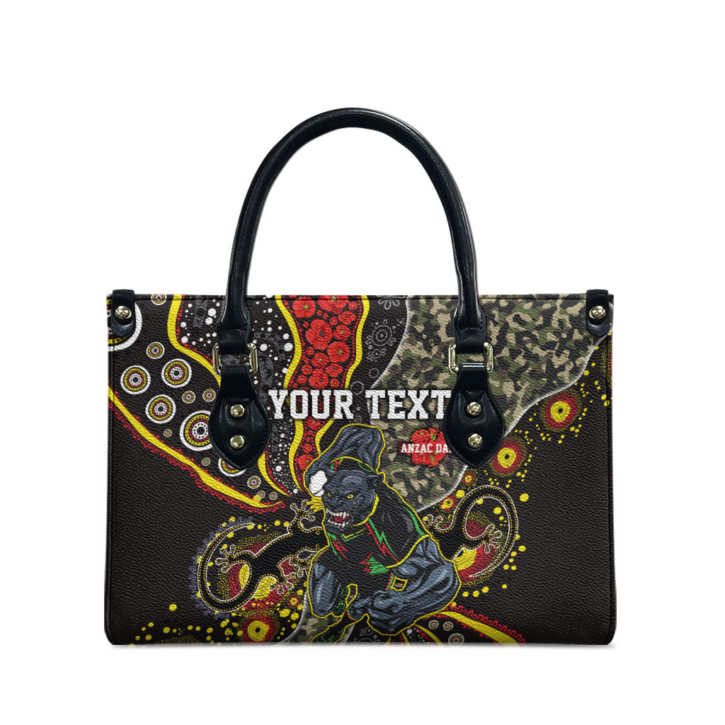 Personalized Penrith Panthers ANZAC Leather Bag Aboriginal Indigenous Poppy Panther Warrior