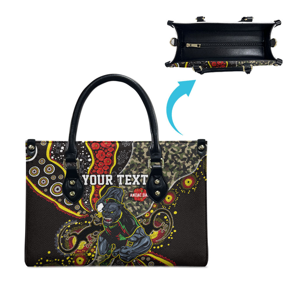 Personalized Penrith Panthers ANZAC Leather Bag Aboriginal Indigenous Poppy Panther Warrior