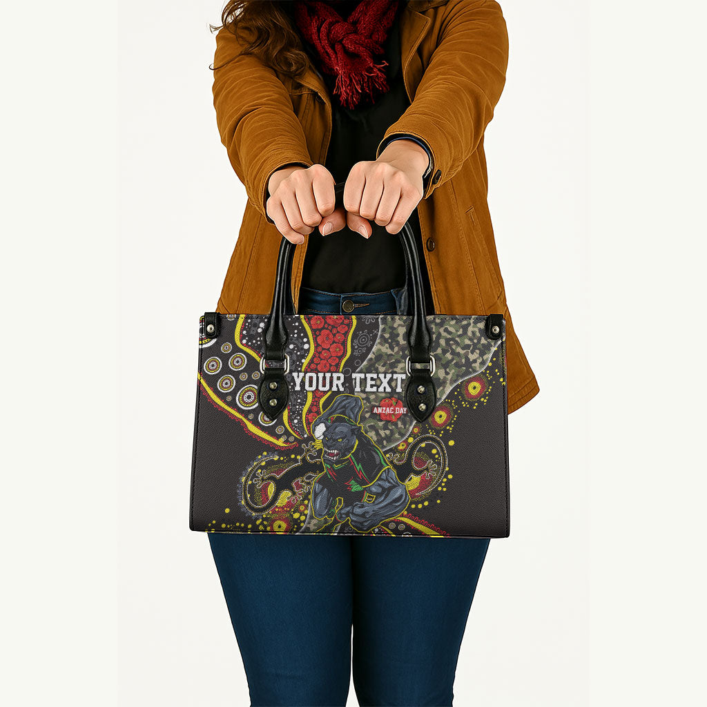 Personalized Penrith Panthers ANZAC Leather Bag Aboriginal Indigenous Poppy Panther Warrior