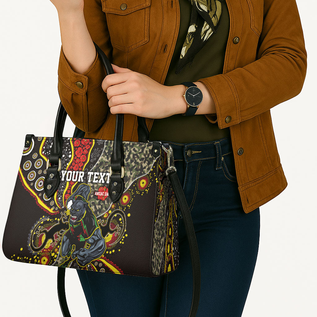 Personalized Penrith Panthers ANZAC Leather Bag Aboriginal Indigenous Poppy Panther Warrior