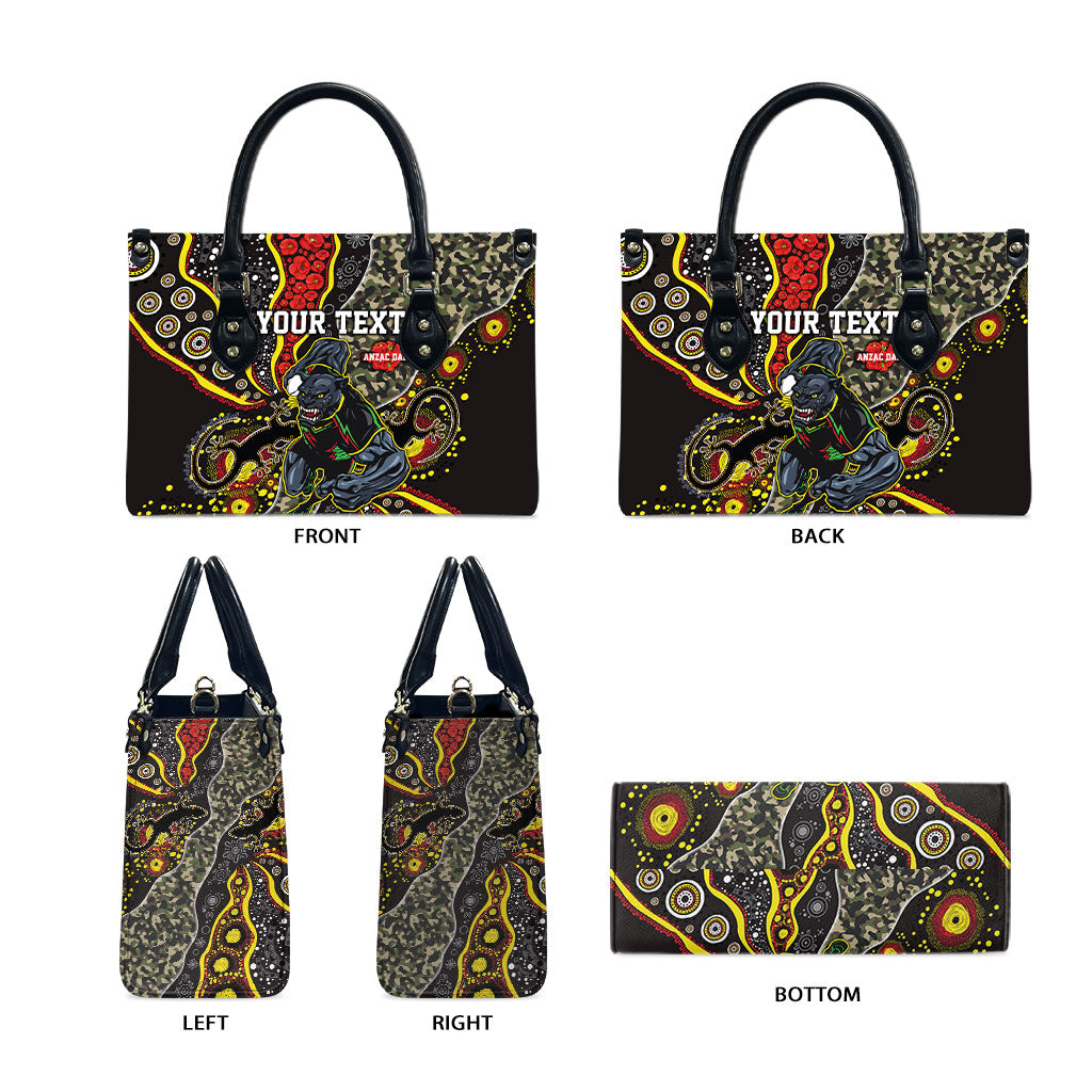 Personalized Penrith Panthers ANZAC Leather Bag Aboriginal Indigenous Poppy Panther Warrior
