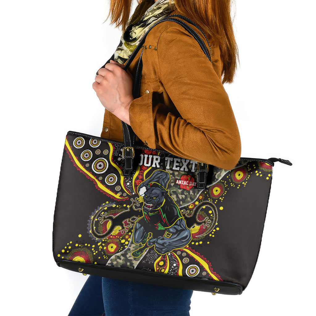 Personalized Penrith Panthers ANZAC Leather Tote Bag Aboriginal Indigenous Poppy Panther Warrior