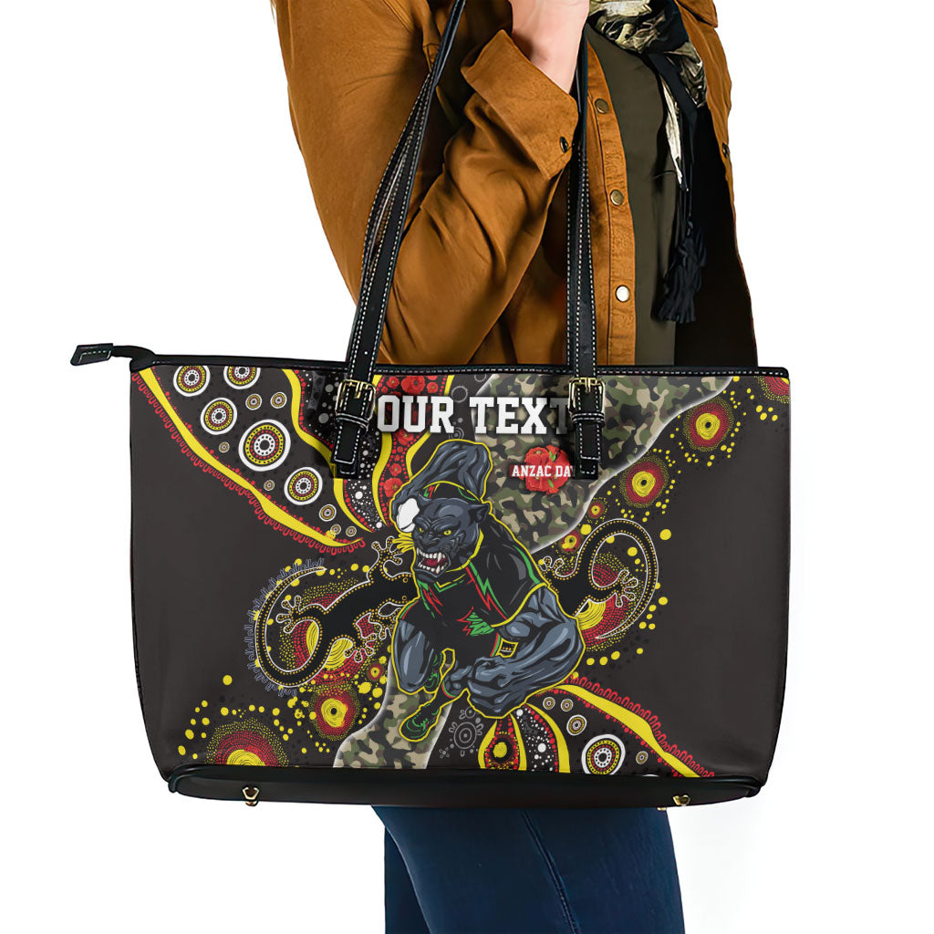 Personalized Penrith Panthers ANZAC Leather Tote Bag Aboriginal Indigenous Poppy Panther Warrior