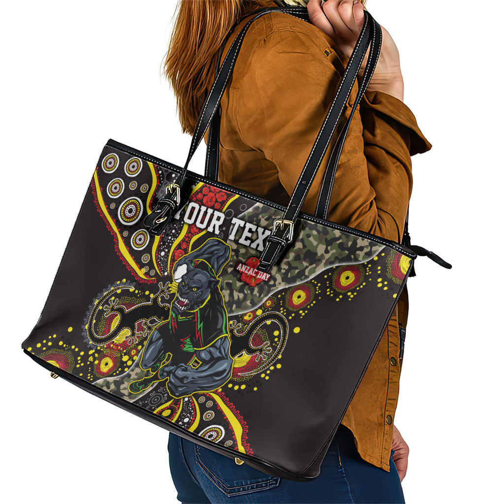 Personalized Penrith Panthers ANZAC Leather Tote Bag Aboriginal Indigenous Poppy Panther Warrior