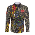 Personalized Penrith Panthers ANZAC Long Sleeve Button Shirt Aboriginal Indigenous Poppy Panther Warrior